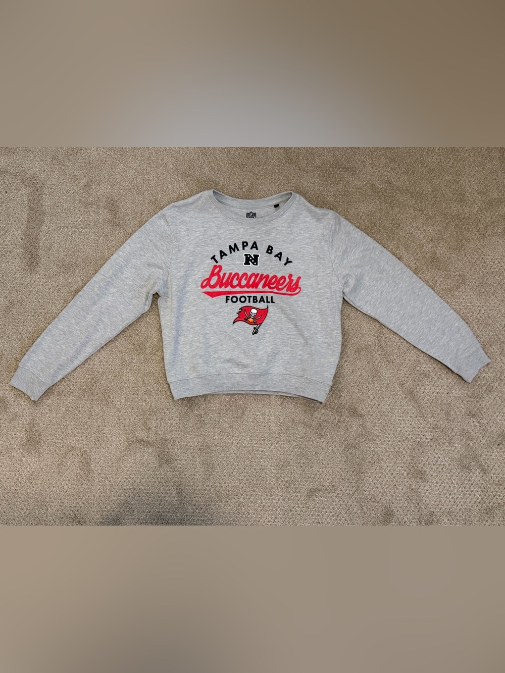 NFL women's Gray Sweatshirt with Red Buccaneers Script